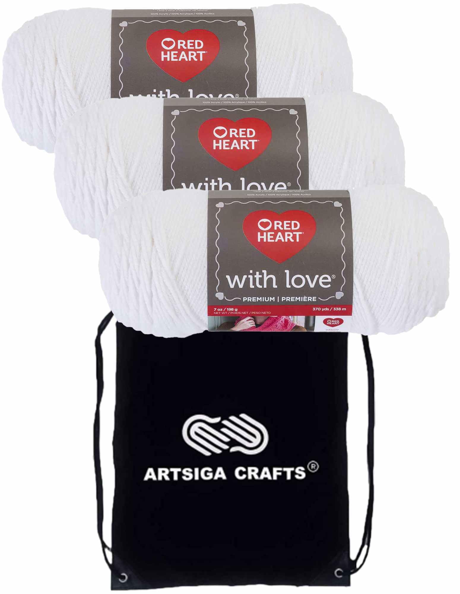 Red Heart With Love White E400-1001 (3 novelos – mesmo lote de